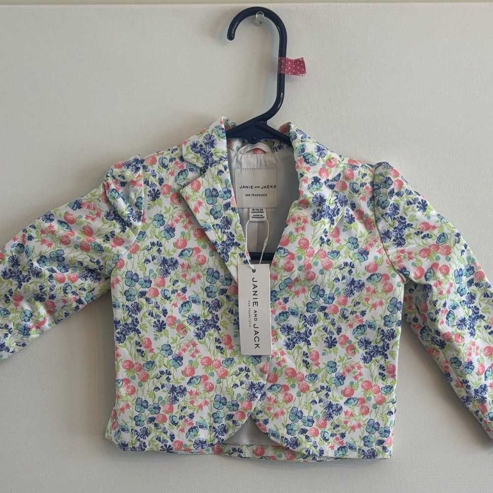 Janie and Jack Kids Blazer - Floral Pink and Blue
